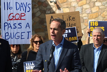 State Sen. Steve Santarsiero speaking at the press conference. Credit: Tom Sofield/LevittownNow.com