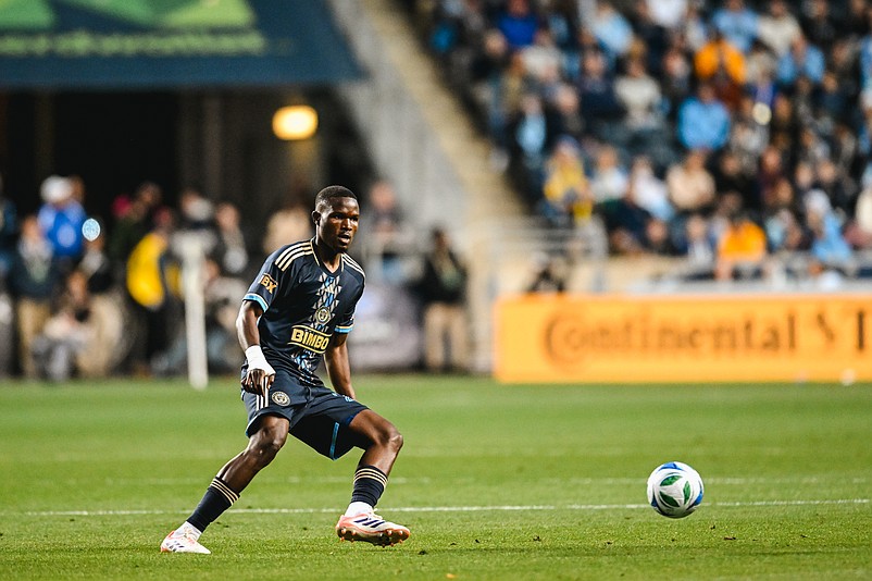 Union defender Olwethu Makhanya passes the ball during Sunday's playoff game with the Chicago Fire. (Courtesy of Philadelphia Union)