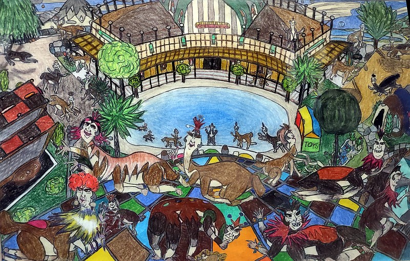 “JuparThican,” colored pencil on paper. The otherworldly cities and creatures of self-taught artist Edward Woltemate Jr. will be on display in the theater at Montco Cultural Center gallery beginning Tuesday, Nov. 18. Photo of artwork by Patrick Rodgers