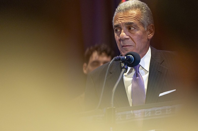 Republican Jack Ciattarelli gives a concession speech as Democrat Mikie Sherrill is announced the winner of the gubernatorial election at the Bridgewater Marriott, Bridgewater, N.J., Tuesday Nov. 4, 2025. (Anne-Marie Caruso/New Jersey Monitor)