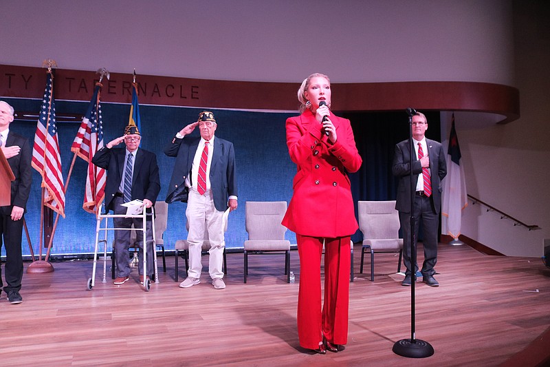 Miss Ocean City 2025 Taylor Mulford sings the national anthem at the beginning of the ceremony.