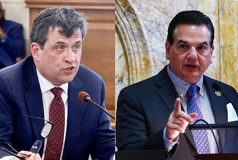 Acting state Comptroller Kevin Walsh, left, is blasting a new bill from Senate President Nicholas Scutari that would weaken the powers of Walsh’s office. (Photos by Dana DiFilippo/New Jersey Monitor)