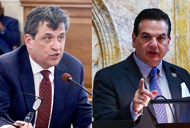 Acting state Comptroller Kevin Walsh, left, is blasting a new bill from Senate President Nicholas Scutari that would weaken the powers of Walsh’s office. (Photos by Dana DiFilippo/New Jersey Monitor)