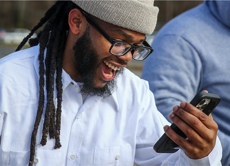 LaShawn Fitch was so excited to FaceTime friends after he was released from prison that he did so before even leaving the prison grounds on Dec. 4, 2025. (Photo by Dana DiFilippo/New Jersey Monitor)