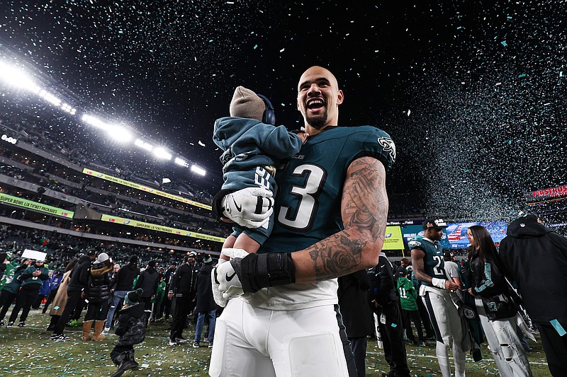 Jan 26, 2025; Philadelphia, PA, USA; Philadelphia Eagles linebacker Zack Baun (53) celebrates after a victory in the NFC Championship game against the Washington Commanders at Lincoln Financial Field. Mandatory Credit: Bill Streicher-Imagn Images