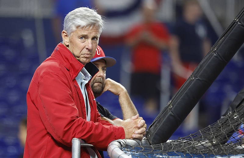 Dave Dombrowski is the president of baseball operations for the Phillies, while Kevin Long is the hitting coach.  Mandatory Credit: Rhona Wise-USA TODAY Sports