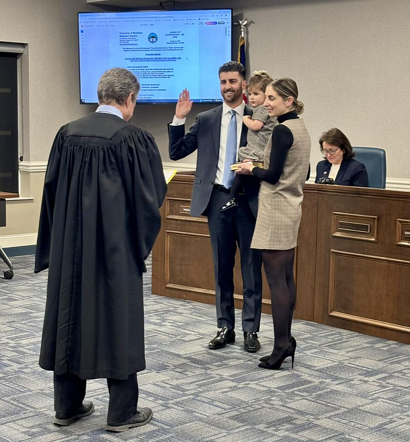 Newton Township welcomed Leonard Altieri as its board chairman once again. Here, he is sworn in with his family for the 2026 new year. (Image courtesy of Facebook)