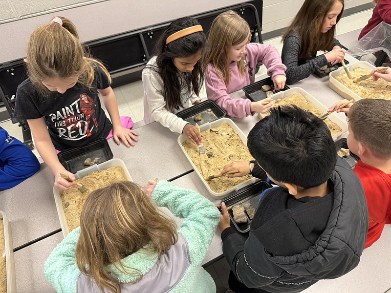 Third grade students at Loomis Elementary School enjoyed a hands-on lesson on fossils, rocks, and paleontology on the first day back after break last week. (Image courtesy of MNSD)