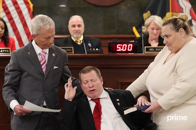 Commissioner Bob Barr is sworn into office by Congressman Jeff Van Drew. (Photos courtesy of Prime Digital Marketing)