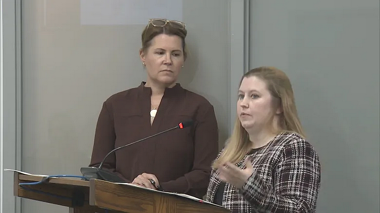 Investment advisors Amanda Kesler and Whitney Bates from Bethlehem-based Cornerstone Financial Management present to North Penn’s finance committee on Tuesday, Jan. 6, 2026. (Screenshot of NPTV video)