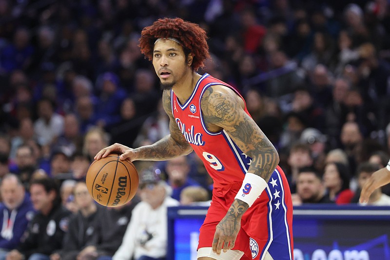 Jan 16, 2026; Philadelphia, Pennsylvania, USA; Philadelphia 76ers guard Kelly Oubre Jr. (9) controls the ball against the Cleveland Cavaliers during the second quarter at Xfinity Mobile Arena. Mandatory Credit: Bill Streicher-Imagn Images