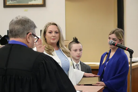 Clerk of Courts Eileen Hartnett Albillar and her family when she entered office in 2024. Credit: Tom Sofield/LevittownNow.com