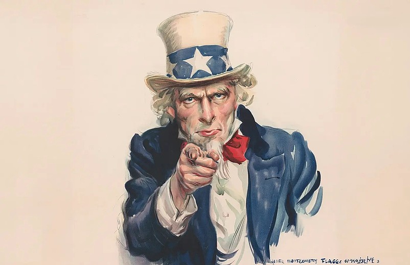 James Montgomery Flagg's "Uncle Sam" as shown on a 1917 recruitment poster. (Image courtesy of the Library of Congress)