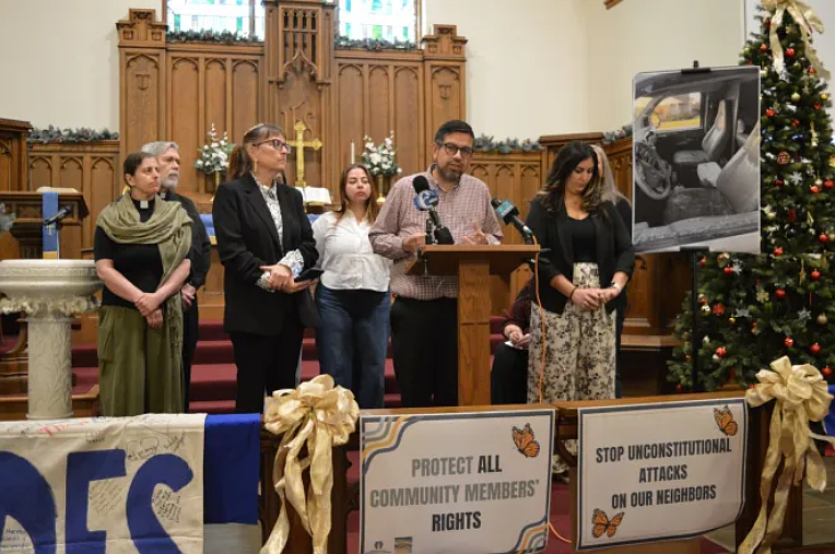 Pennsylvania Immigration Coalition Julio Rodriguez speaks at a Dec. 4, 2025 press conference in West Norriton Township.
