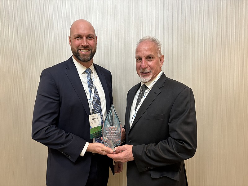 ACUA President Matthew DeNafo and ACUA Vice President of Wastewater Joseph Pantalone accept the award at the NACWA Winter Conference.