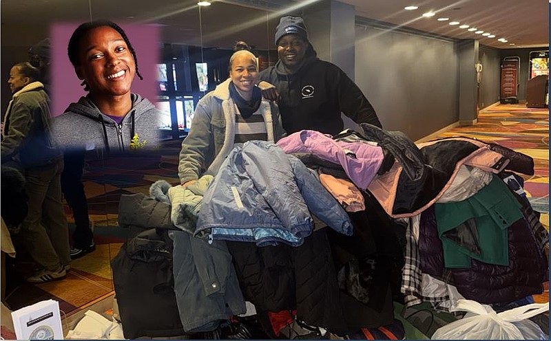 Ashley Ingram and Brandan Hargrose of Atlantic City's Re-entry Services with the coats collected at comedian Josh Johnson's Tropicana shows.