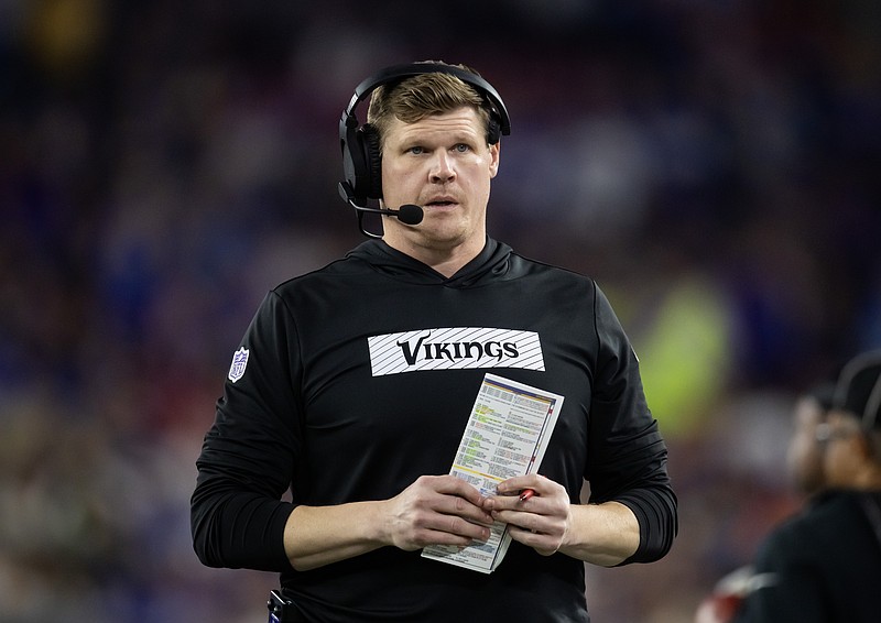 Jan 13, 2025; Glendale, AZ, USA; Minnesota Vikings offensive line coach Chris Kuper against the Los Angeles Rams during an NFC wild card game at State Farm Stadium. Mandatory Credit: Mark J. Rebilas-Imagn Images