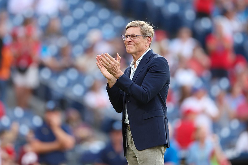 Aug 16, 2024; Philadelphia, Pennsylvania, USA; Philadelphia Phillies owner John Middleton before a game against the Washington Nationals at Citizens Bank Park. Mandatory Credit: Bill Streicher-USA TODAY Sports