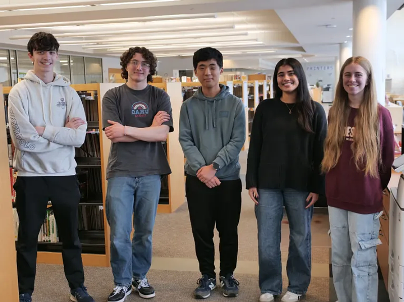 (From L-R: National Merit Scholarship Finalists: Ethan Luginbuhl, Alin Grate, Daniel Kim, Ananya Bhatt, and Lexi Steen) (Courtesy of David Thomas)