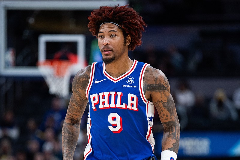 Feb 24, 2026; Indianapolis, Indiana, USA; Philadelphia 76ers forward/guard Kelly Oubre Jr. (9) in the first half against the Indiana Pacers at Gainbridge Fieldhouse. Mandatory Credit: Trevor Ruszkowski-Imagn Images