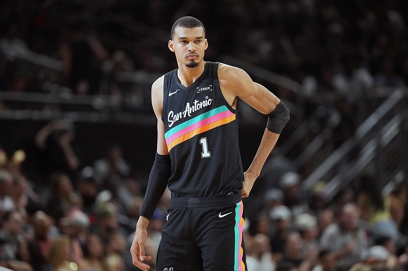 Feb 19, 2026; Austin, Texas, USA; San Antonio Spurs forward Victor Wembanyama (1) during the second half against the Phoenix Suns at Moody Center. Mandatory Credit: Scott Wachter-Imagn Images