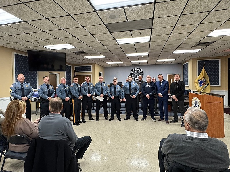 The awards ceremony for Officers Nicholas Romantino and Anthony Micciche took place at the Lower Township Council meeting. (Photo courtesy of Lower Township Police Department Facebook page)