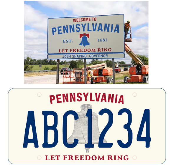 The new state sign and plate design. (Credit: Gov. Shapiro’s Office)