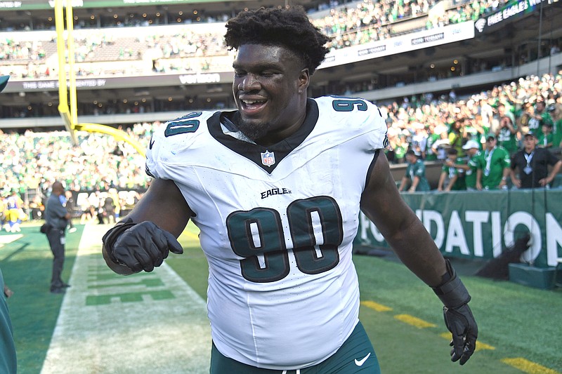 Sep 21, 2025; Philadelphia, Pennsylvania, USA; Philadelphia Eagles defensive tackle Jordan Davis (90) against the Los Angeles Rams at Lincoln Financial Field. Mandatory Credit: Eric Hartline-Imagn Images