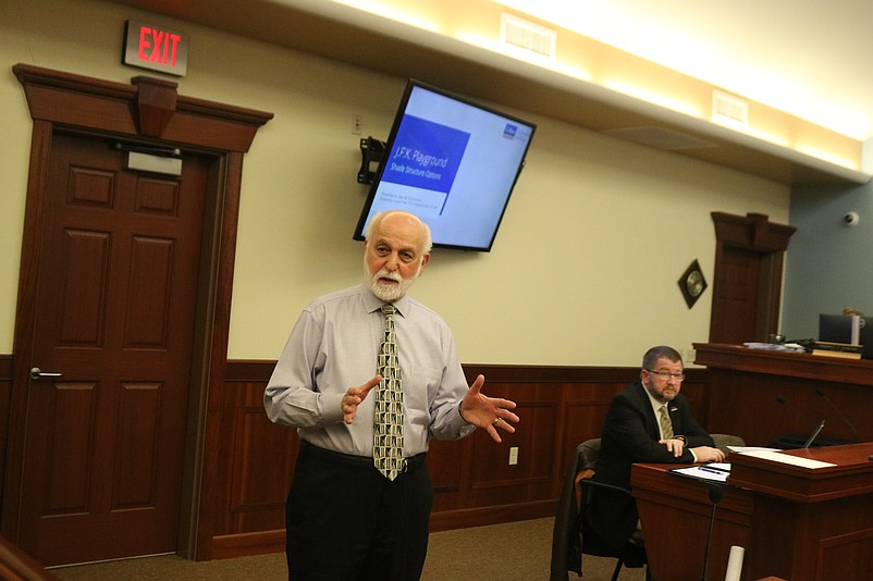 Sea Isle City Engineer Andrew Previti describes the options for adding shade coverings to the municipal playground on John F. Kennedy Boulevard.