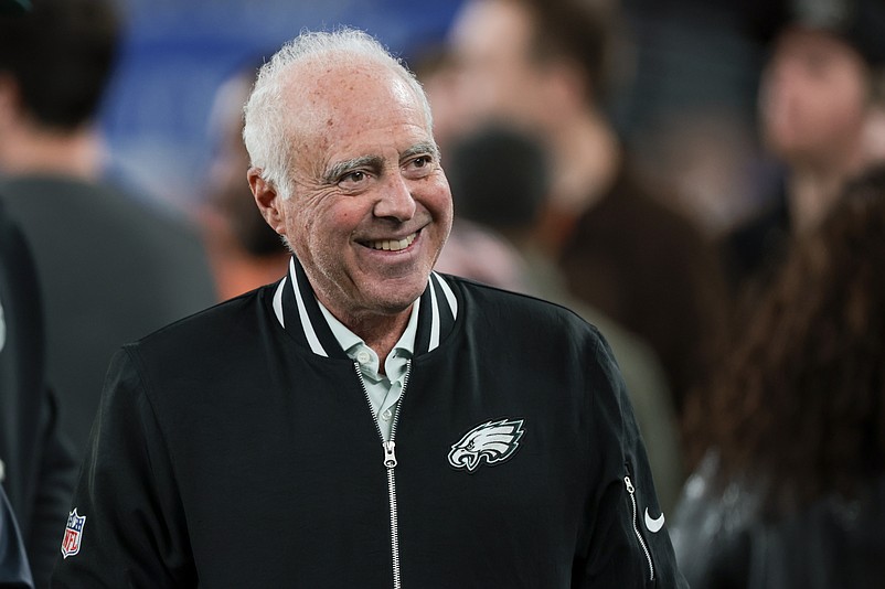 Oct 9, 2025; East Rutherford, New Jersey, USA; Philadelphia Eagles owner Jeffrey Lurie looks on before the game against the New York Giants at MetLife Stadium. Mandatory Credit: Vincent Carchietta-Imagn Images