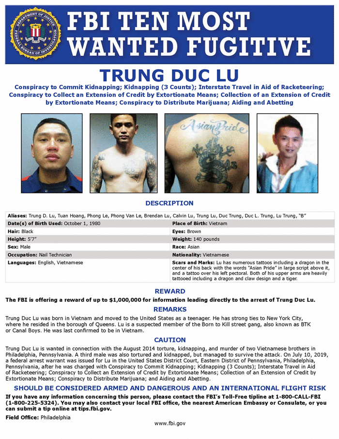 Trung Duc Lu joins the FBI's Most Wanted List