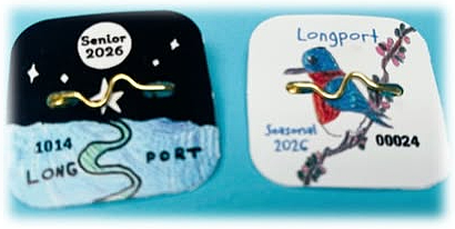 Youngsters Kai Bridgeford and Camila Moura designed Longport's 2026 beach tags.