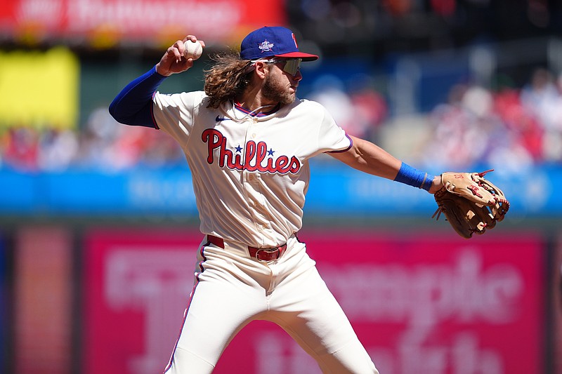 Apr 11, 2026; Philadelphia, Pennsylvania, USA; Philadelphia Phillies infielder Alec Bohm (28) throws to first against the Arizona Diamondbacks in the second inning at Citizens Bank Park. Mandatory Credit: Kyle Ross-Imagn Images