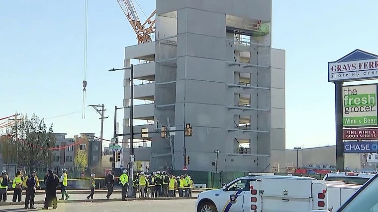 The seven-story parking garage partially collapsed April 8 while being built for Children's Hospital of Philadelphia. (Courtesy of NBC News)