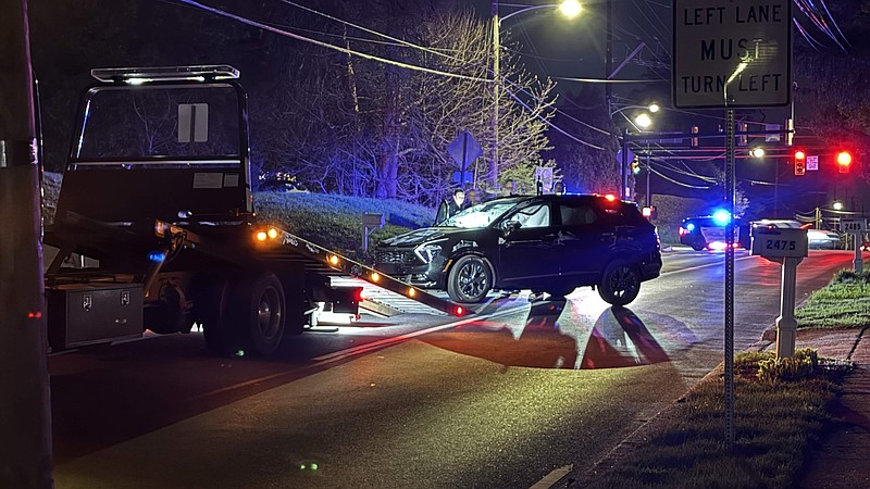 A vehicle was towed after flipping onto its roof near the intersection of Davisville and Byberry roads. (Credit: James Short).
