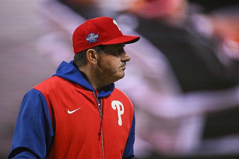 Apr 7, 2026; San Francisco, California, USA; Philadelphia Phillies manager Rob Thomson (49) walks off the mound during the fifth inning of the game against the San Francisco Giants at Oracle Park. Mandatory Credit: Ed Szczepanski-Imagn Images