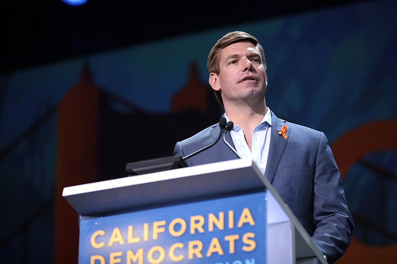 U.S. Congressman Eric Swalwell speaking with attendees at the 2019 California Democratic Party State Convention at the George R. Moscone Convention Center in San Francisco, California. Photo by Gage Skidmore.