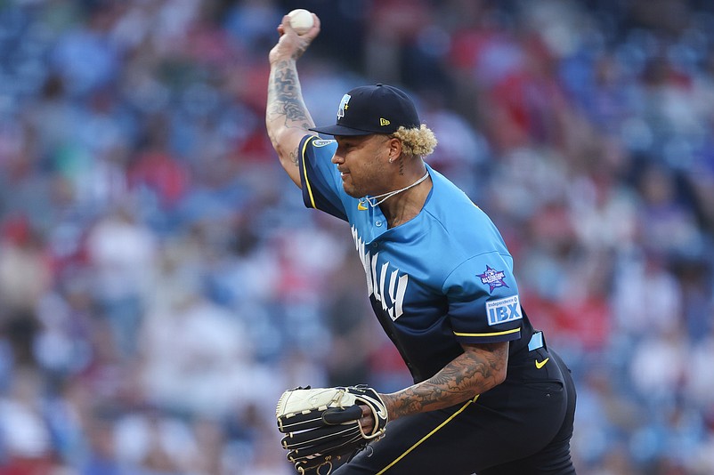 Apr 17, 2026; Philadelphia, Pennsylvania, USA; Philadelphia Phillies pitcher Taijuan Walker (99) throws a pitch against the Atlanta Braves during the first inning at Citizens Bank Park. Mandatory Credit: Bill Streicher-Imagn Images