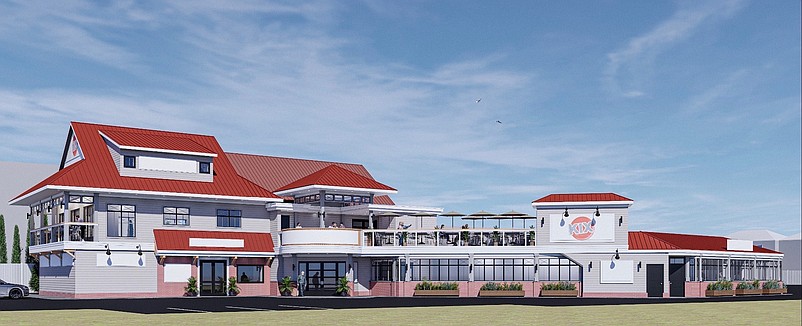 An architectural rendering depicts the proposed two-story renovation that would add a rooftop bar and upscale restaurant at KIX in Sea Isle City. (Photo courtesy of KIX)