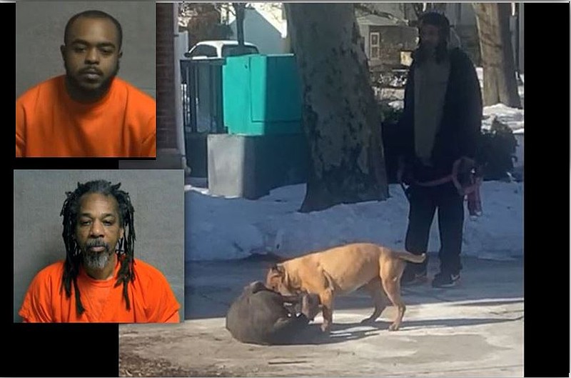 Aarin Burdine-Moody, top, and Clarance Gilliard were indicted in animal cruelty charges. In a video still, Gilliard is seen watching as his dog attacks Burdine-Moody's.