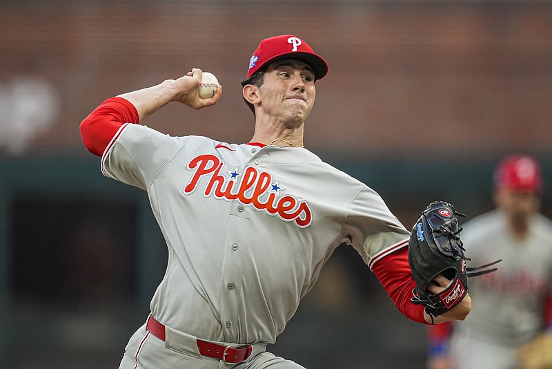 Apr 24, 2026; Cumberland, Georgia, USA; Philadelphia Phillies pitcher Andrew Painter (24) pitches against the Atlanta Braves during the first inning at Truist Park. Mandatory Credit: Dale Zanine-Imagn Images