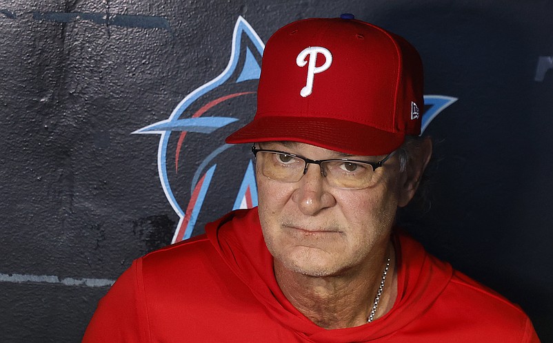 May 1, 2026; Miami, Florida, USA;  Philadelphia Phillies interim manager Don Mattingly (8) addresses the media before the game against the Mimai Marlins at loanDepot Park. Mandatory Credit: Rhona Wise-Imagn Images