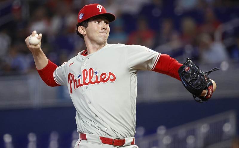 May 2, 2026; Miami, Florida, USA;  Philadelphia Phillies starting pitcher Andrew Painter (24) throws against the Miami Marlins during the first inning at loanDepot Park. Mandatory Credit: Rhona Wise-Imagn Images