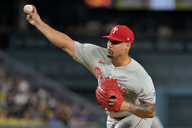 Sep 16, 2025; Los Angeles, California, USA;  Philadelphia Phillies relief pitcher Jhoan Duran (59) earns a save in the ninth inning against the Los Angeles Dodgers at Dodger Stadium. Mandatory Credit: Jayne Kamin-Oncea-Imagn Images