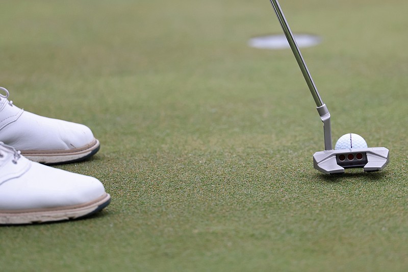 Jun 8, 2025; Gainesville, Virginia, USA; A view of the putter and ball of Martin Kaymer of team Cleeks Golf Club on the fourth green during the final round of the LIV Golf Virginia golf tournament at Robert Trent Jones Golf Club. Mandatory Credit: Geoff Burke-Imagn Images