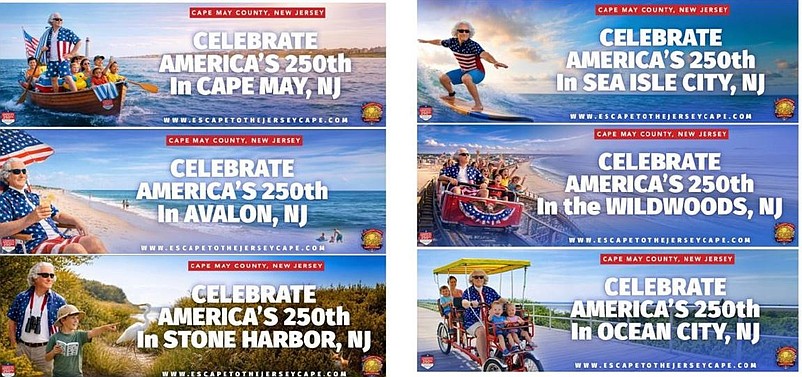 A series of "Where's George?" advertisements comically depicting George Washington at the shore will be part of Cape May County's America's 250th tourism campaign. (Courtesy of Cape May County)
