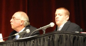 Bob Barr, right, a Democrat, helped organize a recent mayoral debate along with Republican Frank McCall.