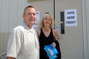 City Council candidate Mike Hyson and his wife, Bonnie,  prepare to vote on Tuesday in Ocean City, NJ.