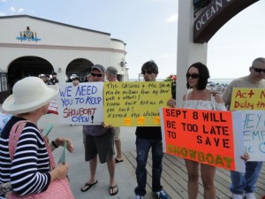 Atlantic City casino workers urge Gov. Chris Christie to take action to protect their jobs. Protesters outside the Ocean City Music Pier also included opponents of a proposed natural-gas pipeline through the Pinelands.