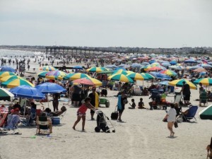 Weekend crowds on the downtown beaches in Ocean City, NJ.